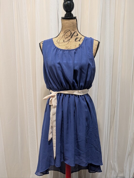 Double Zero Dresses & Skirts - Navy High-Low Chiffon Dress with Cream Tie